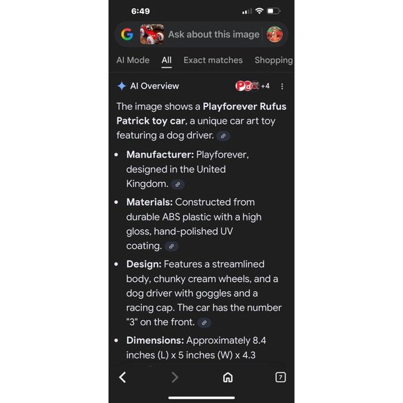 Playforever Rufus Patrick Toy Car Red Dog Racer Vintage Style - Picture 9 of 10